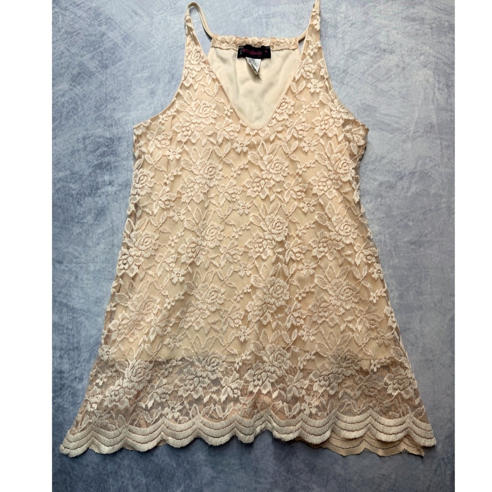 Peach Lace Scalloped Hem Tank Top womens sz M fairycore shabby chic feminine y2k